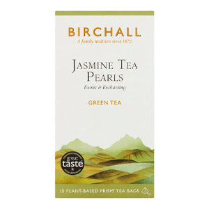 BIRCHALL TEA JASMINE TEA PEARLS PRISM GREEN TEA BAGS X 15