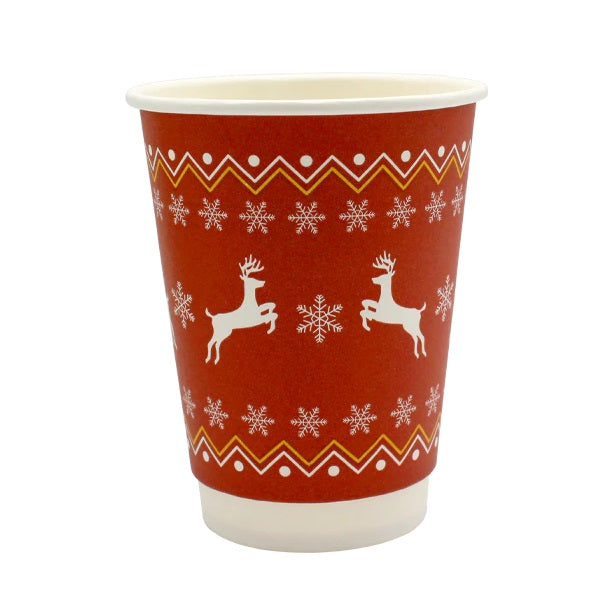 CHRISTMAS 12OZ DOUBLE WALL RECYCLABLE CUPS (500)
