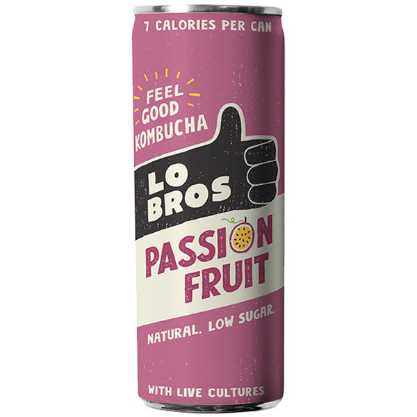 LO BROS PASSIONFRUIT LOW SUGAR KOMBUCHA CANS (250ml) x 12