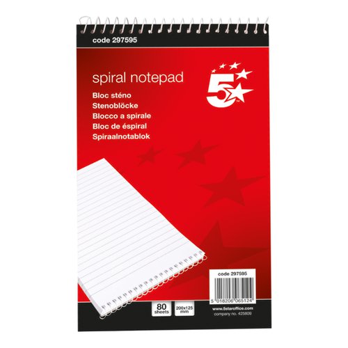 5 STAR OFFICE SHORTHAND PAD WIREBOUND 60GSM RULED 160PP 127X