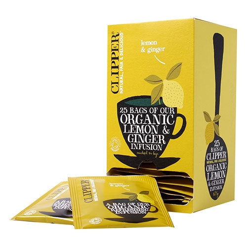 CLIPPER ORGANIC LEMON & GINGER ENVELOPED TEA (25 Bags) x 6