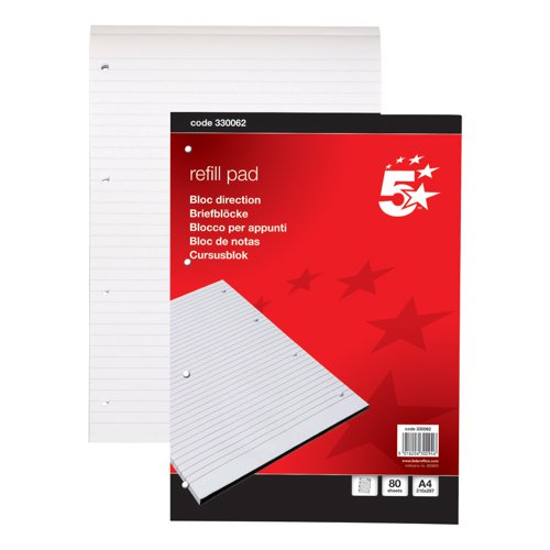 5 STAR OFFICE REFILL PAD HEADBOUND 60GSM RULED PUNCHED 4 HOL