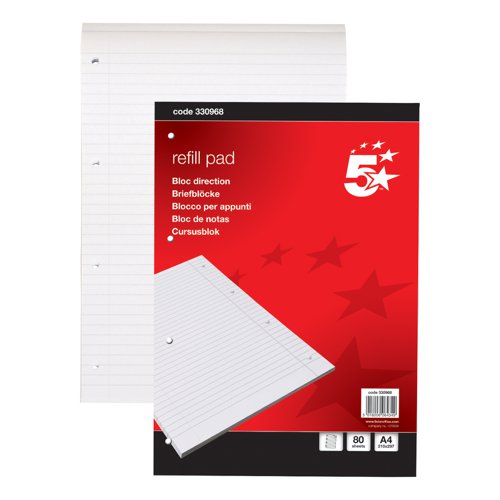 5 STAR OFFICE REFILL PAD HEADBOUND 60GSM RULED MARGIN PUNCHE