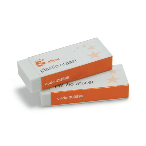 5 STAR OFFICE PLASTIC ERASER PAPER-SLEEVED 60X21X12MM (PACK