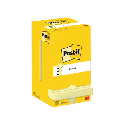 POST-IT Z-NOTES 76X76MM 100 SHEETS CARDBOARD PACKAGING CANARY YELLOW (PACK OF 12)