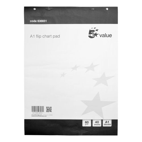 5 STAR VALUE FLIPCHART PAD PERFORATED 40 SHEETS A1 (PACK OF