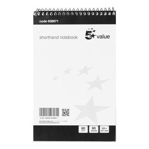5 STAR VALUE SHORTHAND PAD WIREBOUND 60GSM RULED 160PP 127X2