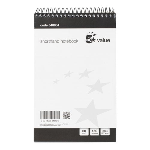 5 STAR VALUE SHORTHAND PAD WIREBOUND 60GSM RULED 300PP 127X2