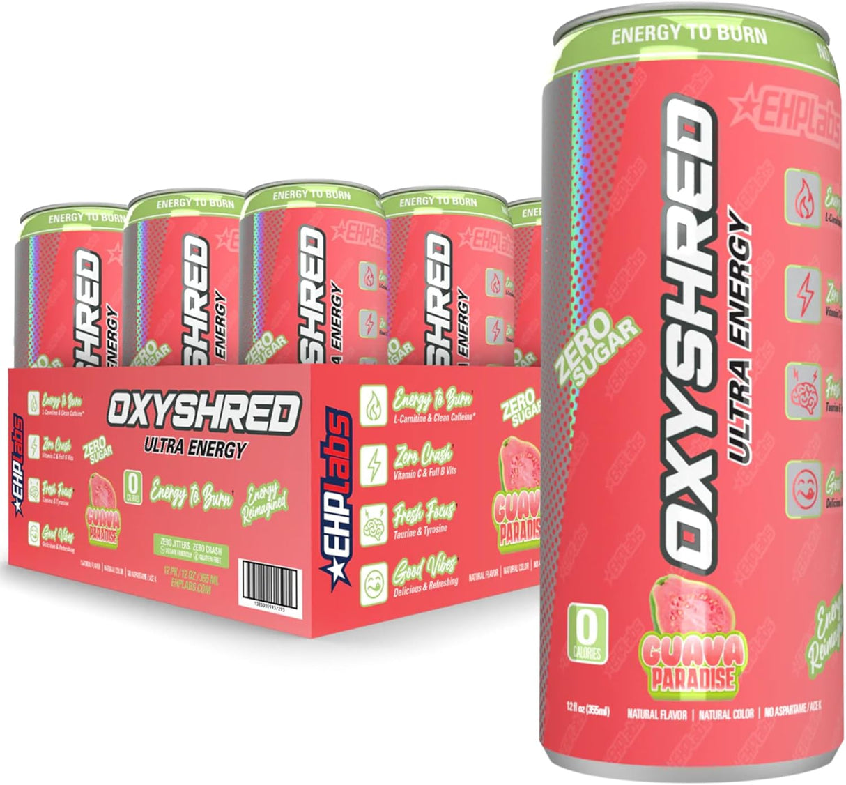 OXYSHRED SUGAR FREE ENERGY DRINKS GUAVA PARADISE 355ml x 12
