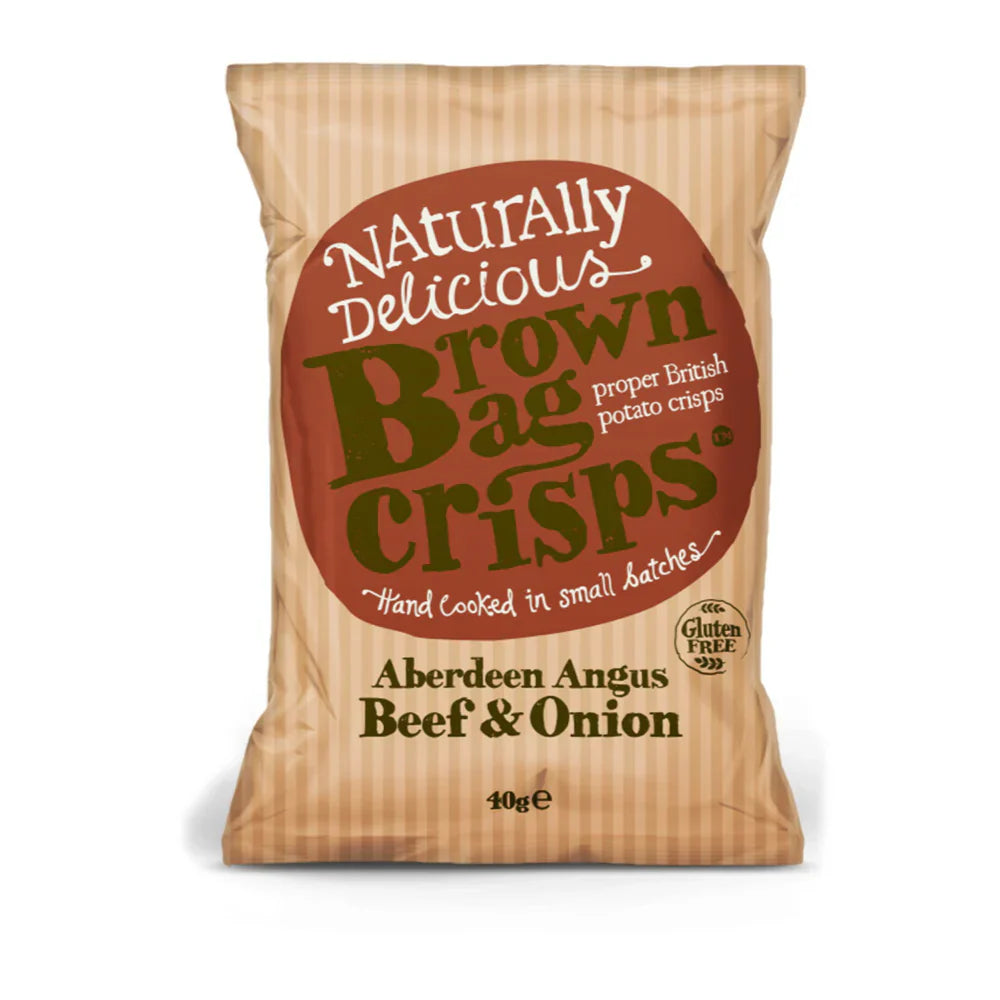 BROWN BAG ABERDEEN ANGUS BEEF AND ONION CRISPS (40g) x 20