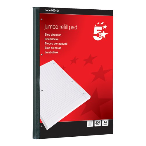 5 STAR OFFICE JUMBO REFILL PAD SIDEBOUND 60GSM RULED MARGIN