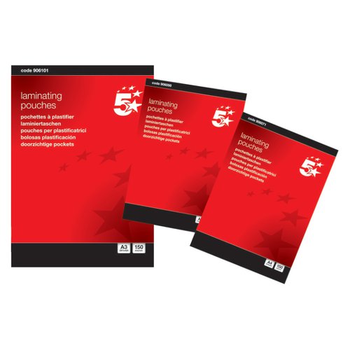 5 STAR OFFICE LAMINATING POUCHES 150 MICRON A4 GLOSS (PACK O