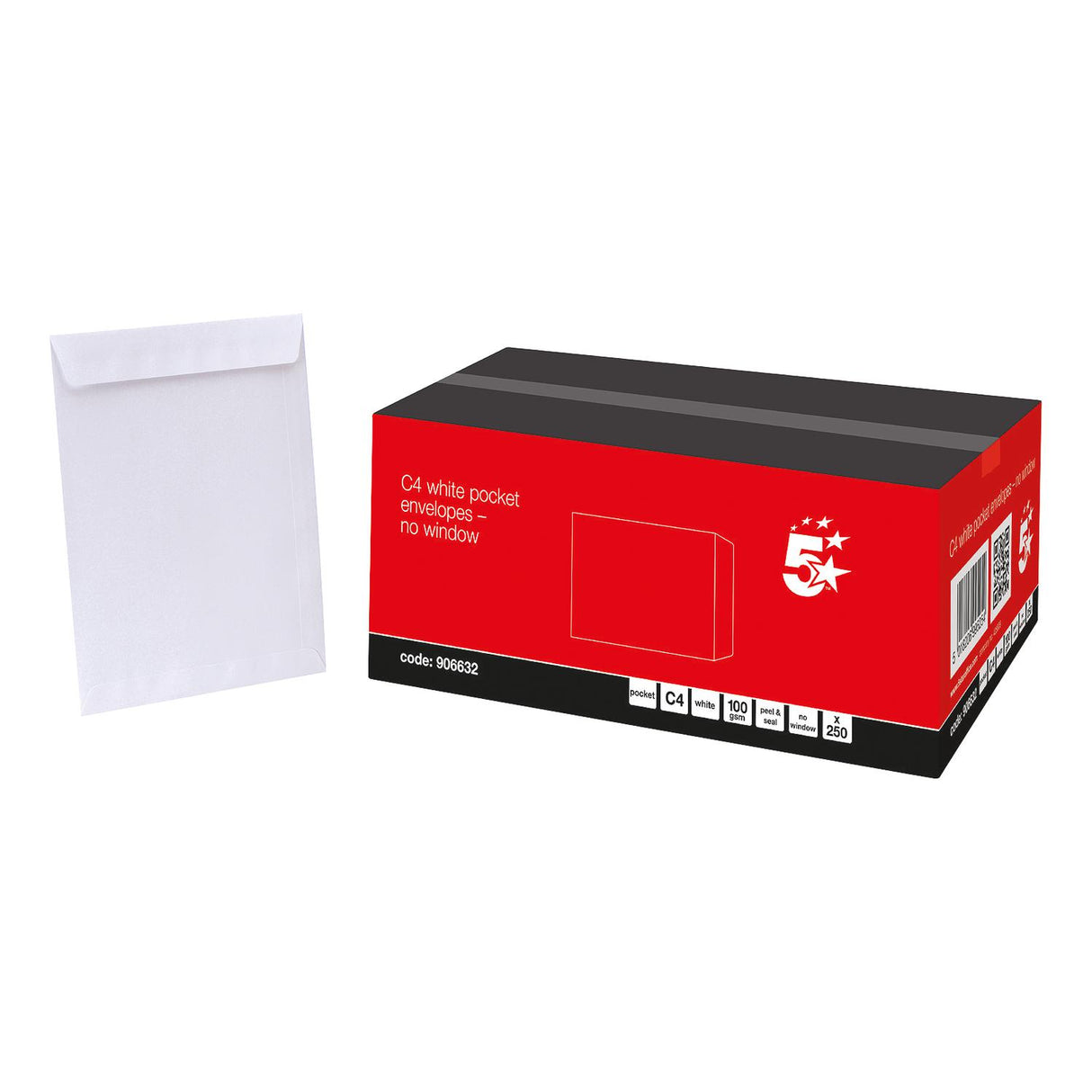5 STAR OFFICE ENVELOPES POCKET PEEL AND SEAL 100GSM C4 324X229MM WHITE (PACK OF 250)