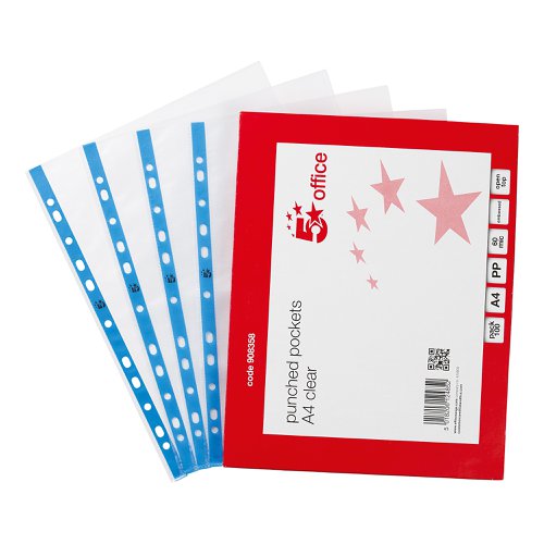 5 STAR OFFICE PUNCHED POCKET POLYPROPYLENE EMBOSSED BLUE STR