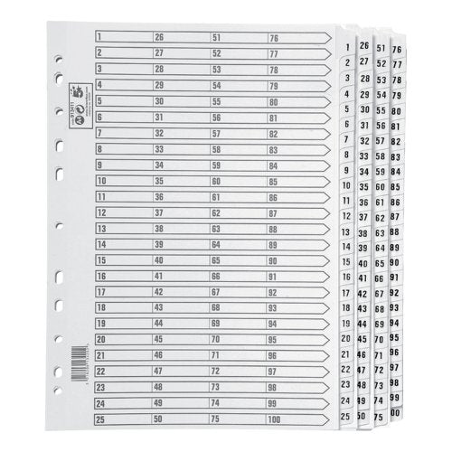5 STAR OFFICE INDEX 1-100 MULTIPUNCHED MYLAR-REINFORCED STRI