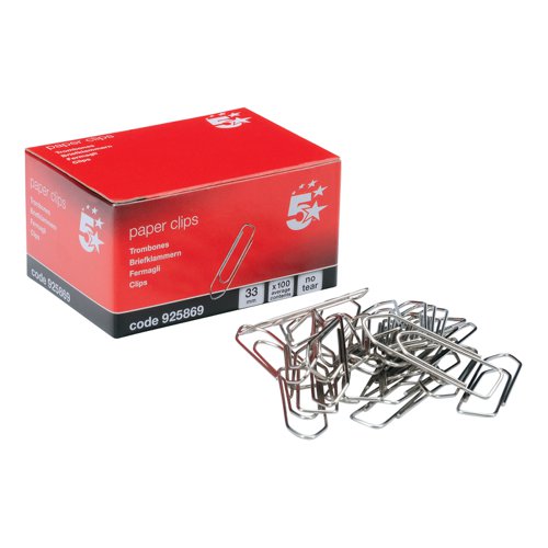 5 STAR OFFICE PAPERCLIPS NO TEAR EXTRA LARGE LENGTH 33MM (PA