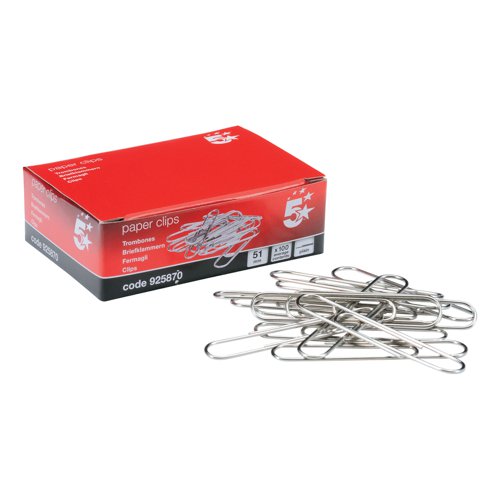 5 STAR OFFICE GIANT PAPERCLIPS METAL EXTRA LARGE LENGTH 51MM