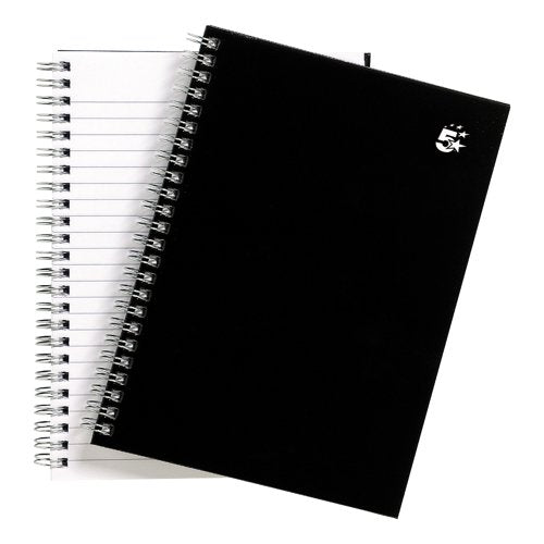 5 STAR OFFICE NOTEBOOK WIREBOUND 80GSM RULED 140PP A5 BLACK