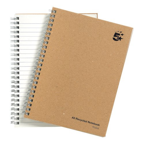 5 STAR ECO NOTEBOOK WIREBOUND 80GSM RULED RECYCLED 160PP A5