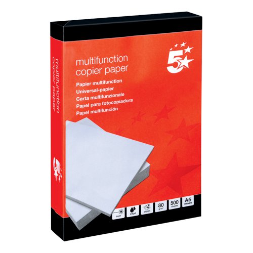 5 STAR OFFICE COPIER PAPER MULTIFUNCTIONAL 80GSM A5 WHITE RE