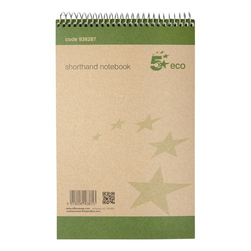 5 STAR ECO SHORTHAND PAD WIREBOUND 70GSM RULED 160PP 127X200