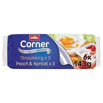 MULLER CORNER STRAWBERRY, PEACH & APRICOT YOGURTS (143g) x 6