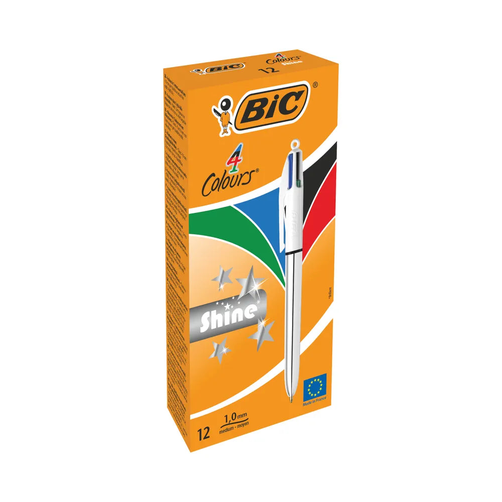 BIC 4 COLOUR SHINE BALLPOINT SILVER BARREL (PACK OF 12) 3086123343979