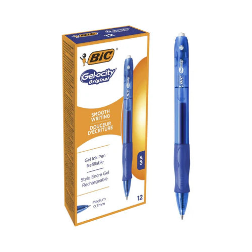 BIC GEL-OCITY ORIGINAL MEDIUM BLUE GEL PENS (Pack of 12)