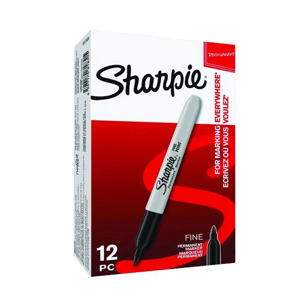 SHARPIE FINE BLACK PERMANENT MARKERS (Pack of 12)