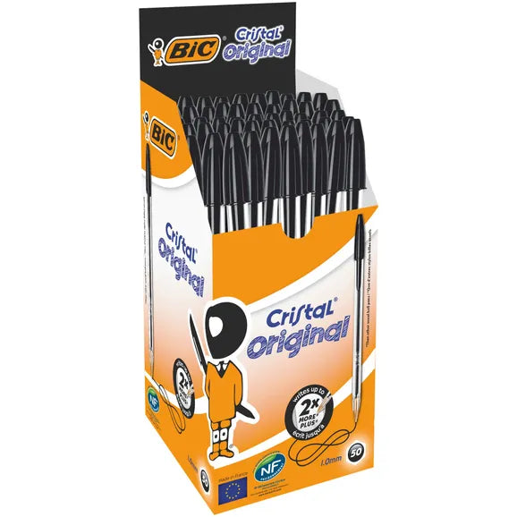 BIC CRISTAL MEDIUM BLACK BALLPOINT PENS (Pack of 50)