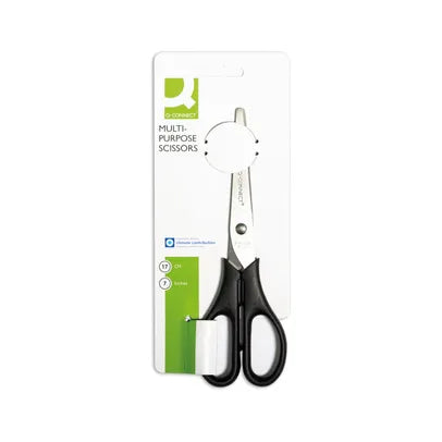 Q-CONNECT ERGONOMIC ALL PURPOSE 170MM STAINLESS STEEL BLADES BLACK HANDLE SCISSORS