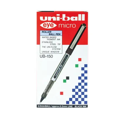 UNI-BALL UB-150E EYE ROLLERBALL MICRO BLACK PENS (Pack of 12)