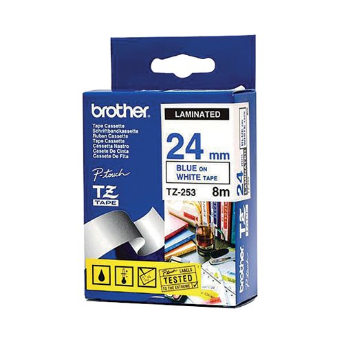 BROTHER P-TOUCH TZE LAM TAPE CASSETTE 24MM X 8M BLUE ON WHIT
