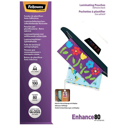 FELLOWES ENHANCE80 SELF ADHESIVE LAMINATING POUCH A4 160 MIC