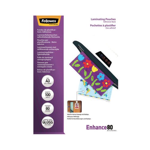 FELLOWES ENHANCE80 SELF ADHESIVE LAMINATING POUCH A3 160 MIC