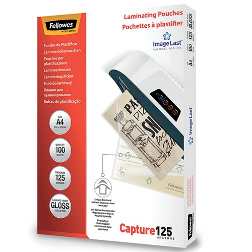 FELLOWES CAPTURE LAMINATING POUCH A4 250 MICRON TOTAL THICKN