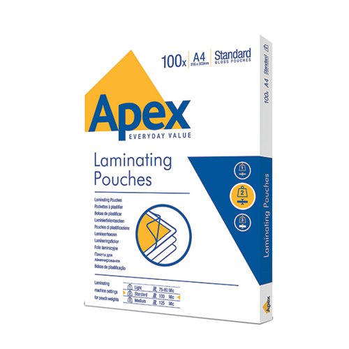 FELLOWES APEX A4 LAMINATING POUCHES CLEAR (PACK OF 100) 6003