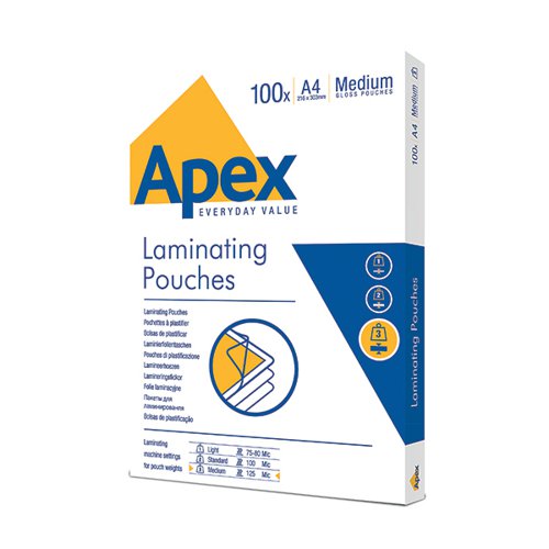 FELLOWES APEX A4 MEDIUM LAMINATING POUCHES CLEAR (PACK OF 10