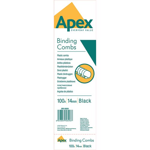 FELLOWES APEX PLASTIC BINDING COMBS 14MM BLACK (PACK OF 100)