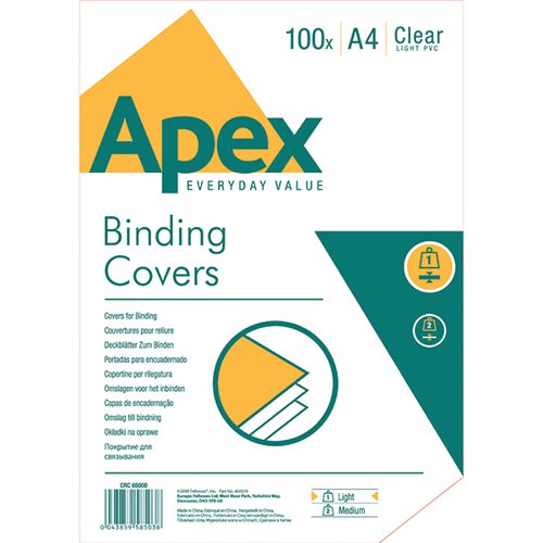 FELLOWES APEX A4 LIGHTWEIGHT PVC COVERS CLEAR (PACK OF 100)