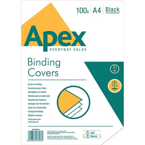 FELLOWES APEX A4 LEATHERBOARD COVERS BLACK (PACK OF 100) 650