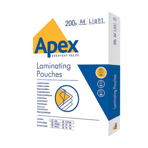 FELLOWES APEX LIGHT DUTY LAMINATING POUCH A4 (PACK OF 200) 6