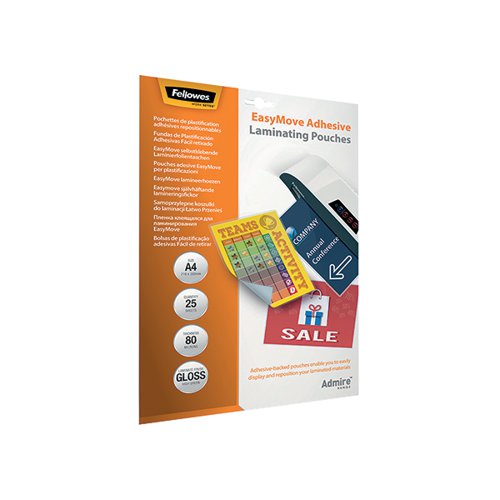 FELLOWES ADMIRE EASYMOVE LAMINATING POUCH A4 160 MICRON TOTA