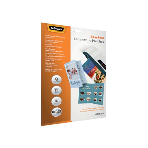 FELLOWES ADMIRE EASYFOLD LAMINATING POUCH A4 160 MICRON TOTA