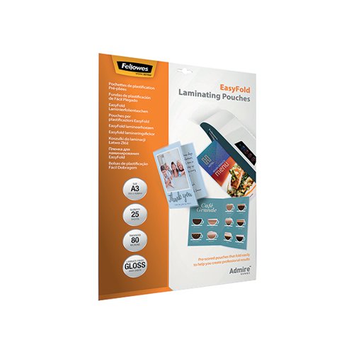 FELLOWES ADMIRE EASYFOLD LAMINATING POUCH A3 160 MICRON TOTA
