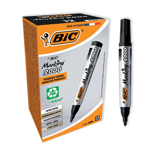 BIC 2000 PERMANENT MARKER BULLET TIP BLACK (PACK OF 12) 8209