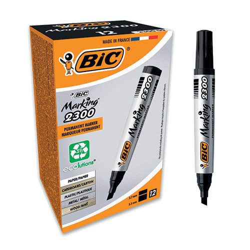 BIC 2300 PERMANENT MARKER CHISEL TIP BLACK (12 PACK) 820926