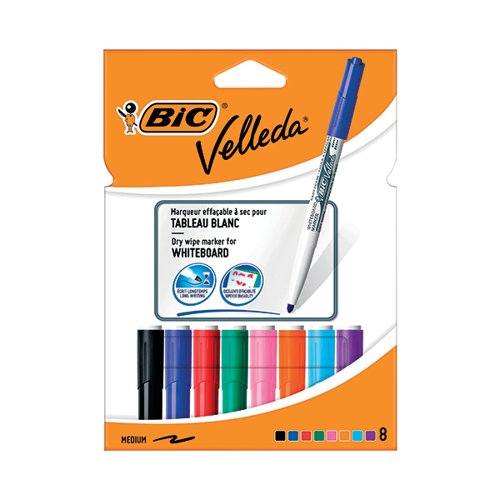 BIC VELLEDA 1741 DRYWIPE MARKER ASSORTED (PACK OF 8) 1199001