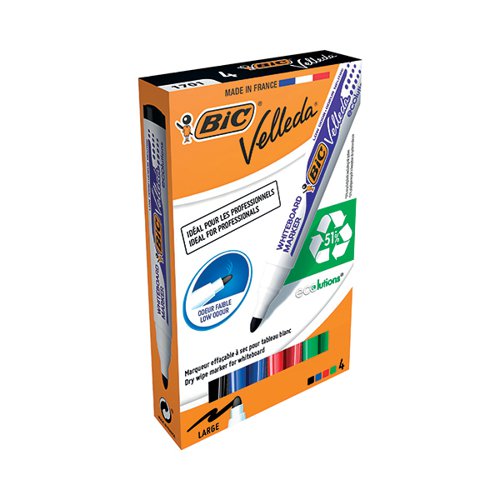BIC VELLEDA 1701 WHITEBOARD MARKER ASSORTED (PACK OF 4) 9049