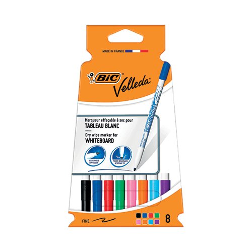 BIC VELLEDA 1721 DRYWIPE MARKER FINE ASSORTED (PACK OF 8) 11